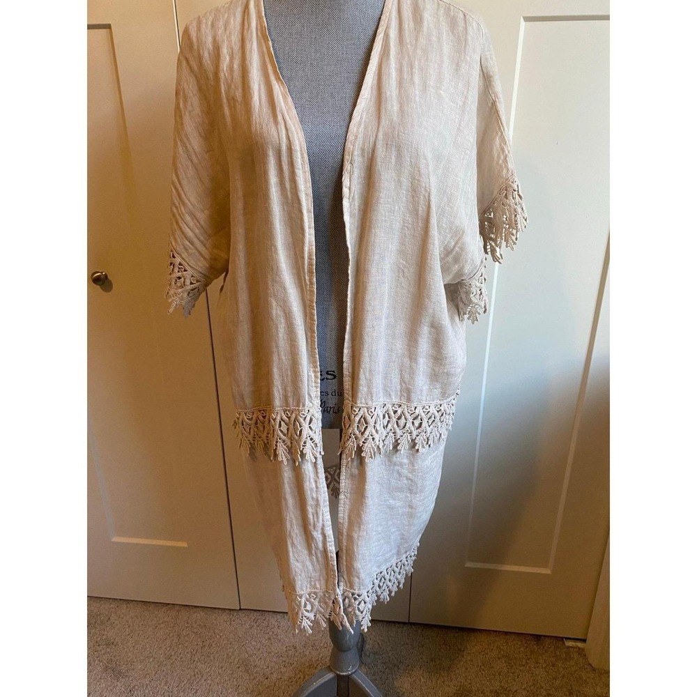 Valentina Naldi Kimono Cardigan Linen Lagenlook Layering OSFM Crochet OSFM s7b